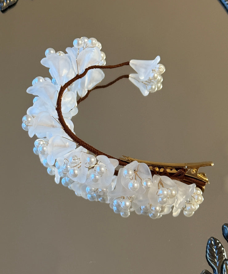 Chinese Style White Alloy Pearl Floral Hairpin