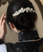 Chinese Style White Alloy Pearl Floral Hairpin