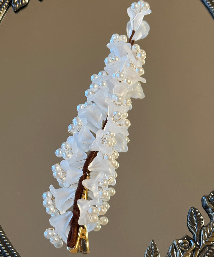 Chinese Style White Alloy Pearl Floral Hairpin