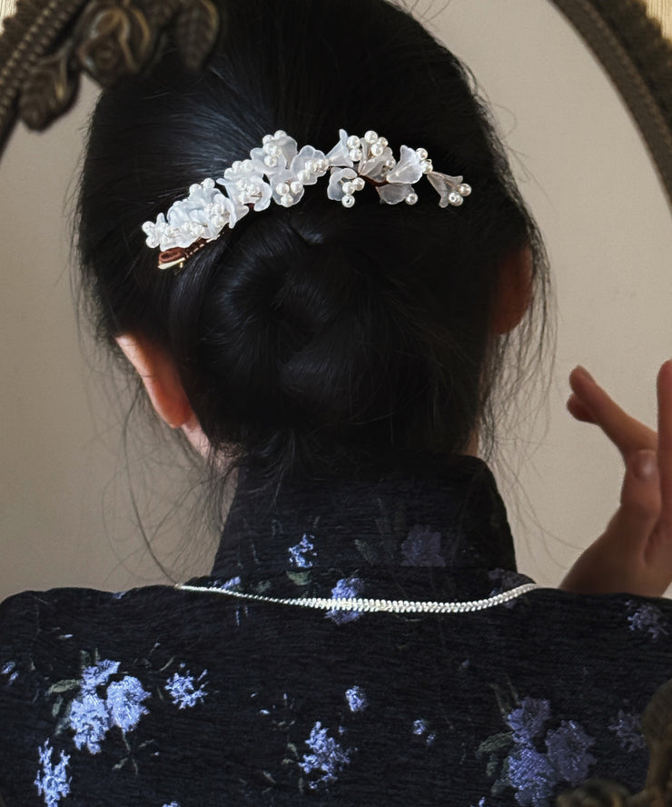 Chinese Style White Alloy Pearl Floral Hairpin