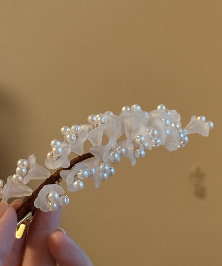 Chinese Style White Alloy Pearl Floral Hairpin