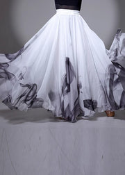 Chinese Style White Elastic Waist Silk Skirt Summer