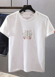 Chinese Style White Embroideried  Mens T Shirts Summer