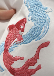 Chinese Style White Embroideried  Mens T Shirts Summer