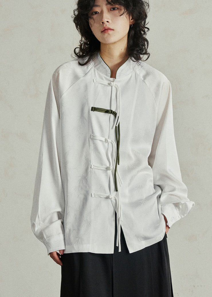 Chinese Style White Patchwork Solid Shirts Fall