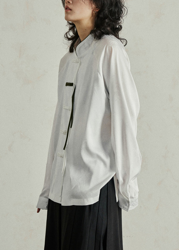 Chinese Style White Patchwork Solid Shirts Fall