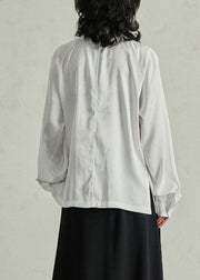 Chinese Style White Patchwork Solid Shirts Fall