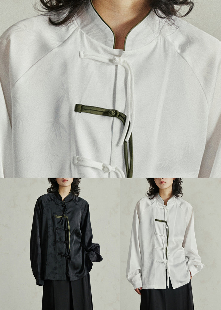 Chinese Style White Patchwork Solid Shirts Fall