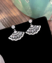 Chinese Style White Sterling Silver Zircon Tassel Drop Earrings