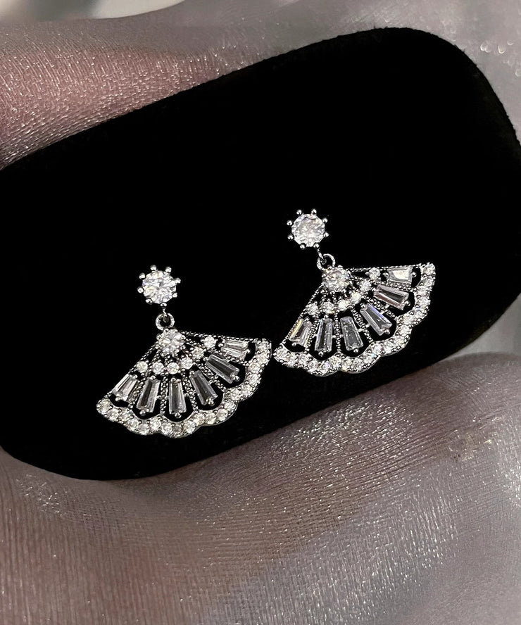 Chinese Style White Sterling Silver Zircon Tassel Drop Earrings