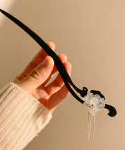 Chinese Style White Wooden Lotus Tassel Hairpin