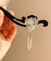 Chinese Style White Wooden Lotus Tassel Hairpin