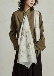 Chinese Style Yellow Asymmetrical Patchwork Button Shirt Fall
