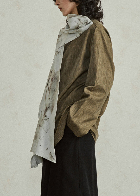 Chinese Style Yellow Asymmetrical Patchwork Button Shirt Fall