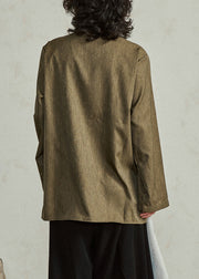 Chinese Style Yellow Asymmetrical Patchwork Button Shirt Fall