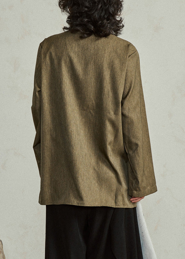 Chinese Style Yellow Asymmetrical Patchwork Button Shirt Fall