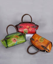 Chinese Style Yellow Calf Leather Embossed Tote Bag