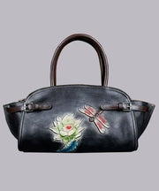 Chinese Style Yellow Calf Leather Embossed Tote Bag