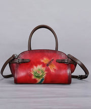 Chinese Style Yellow Calf Leather Embossed Tote Bag