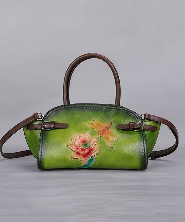 Chinese Style Yellow Calf Leather Embossed Tote Bag