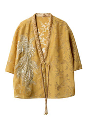 Chinese Style Yellow Nail Bead Tasseled Coat Batwing Sleeve