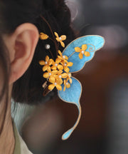 Chinese Style Yellow Sterling Silver Overgild Butterfly Osmanthus Hairpin