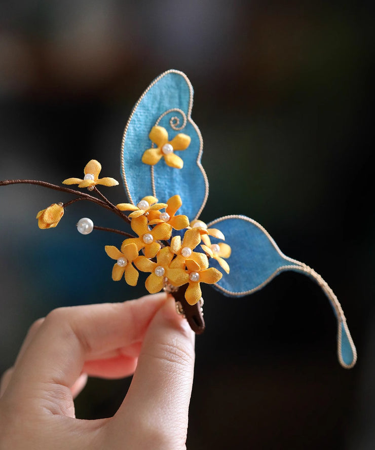 Chinese Style Yellow Sterling Silver Overgild Butterfly Osmanthus Hairpin