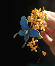 Chinese Style Yellow Sterling Silver Overgild Butterfly Osmanthus Hairpin