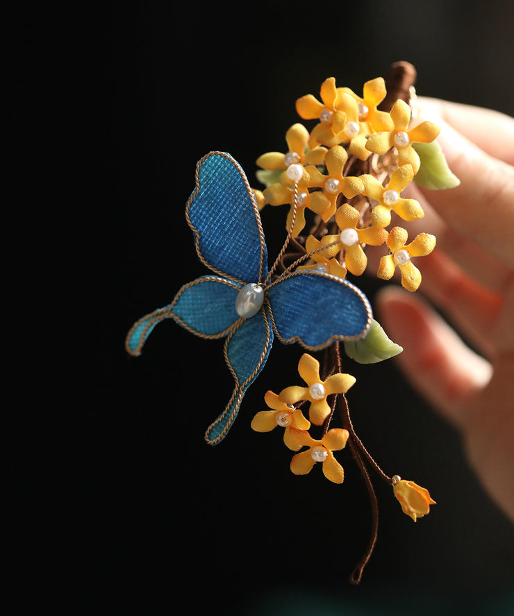 Chinese Style Yellow Sterling Silver Overgild Butterfly Osmanthus Hairpin