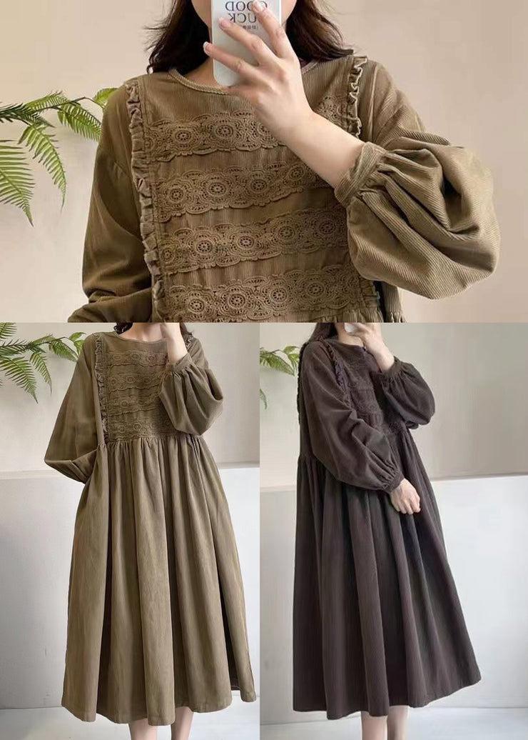 Chocolate Corduroy Dress Embroidered Exra Large Hem Spring