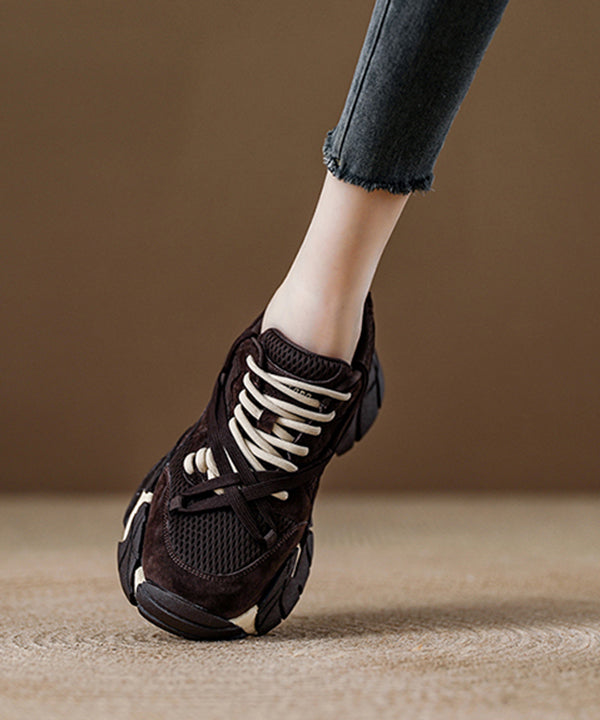 Chocolate Flats Platform Breathable Mesh Comfortable Splicing Lace Up