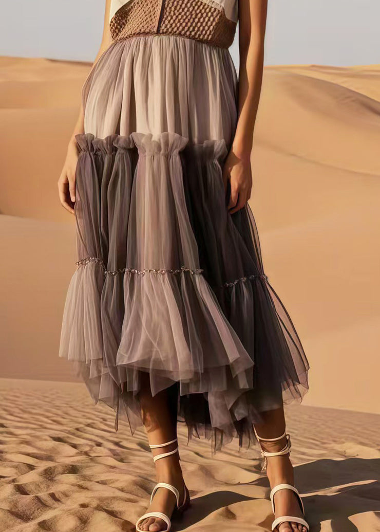 Chocolate Patchwork Tulle Holiday Sundress V Neck Summer