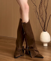 Chocolate Zippered Suede Splicing Wedge Heel Boots