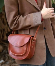 Classic Brown Solid Durable Leather Saddle Bag