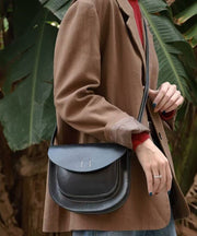 Classic Brown Solid Durable Leather Saddle Bag