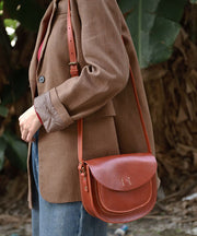 Classic Brown Solid Durable Leather Saddle Bag