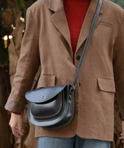 Classic Brown Solid Durable Leather Saddle Bag