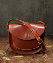Classic Brown Solid Durable Leather Saddle Bag