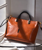 Classic Solid Durable Patchwork Leather Tote Handbag