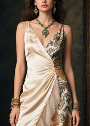 Classy Asymmetrical Patchwork Ruffles Silk Vestidos Dresses Summer