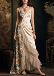 Classy Asymmetrical Patchwork Ruffles Silk Vestidos Dresses Summer