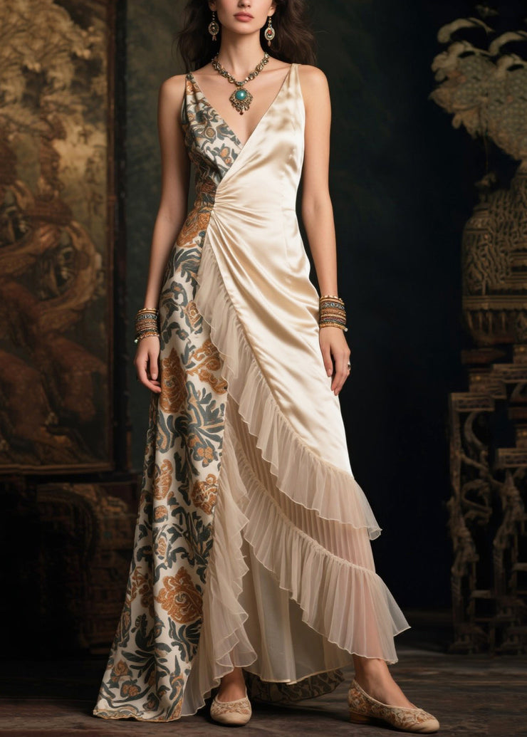 Classy Asymmetrical Patchwork Ruffles Silk Vestidos Dresses Summer