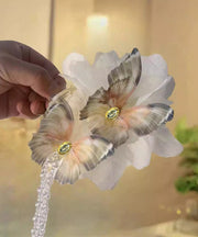 Classy Beige Acrylic Fabric Zircon Butterfly Tassel Hairpin