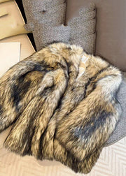 Classy Beige Black Raccoon Hair Collar Leather And Fur Coats Winter