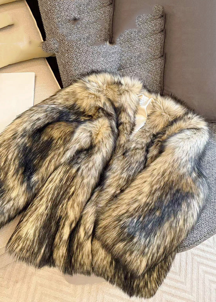 Classy Beige Black Raccoon Hair Collar Leather And Fur Coats Winter