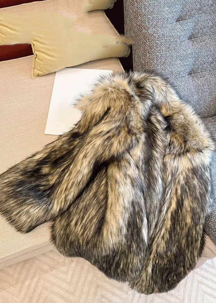 Classy Beige Black Raccoon Hair Collar Leather And Fur Coats Winter