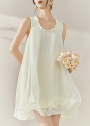Classy Beige O-Neck Patchwork Tulle Mid Dresses Sleeveless