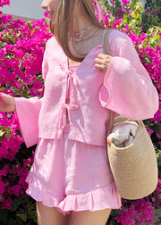Classy Beige Oversized Lace Up 2 Piece Outfit Summer