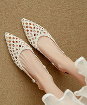 Classy Beige Sandals Splicing Kitten Hollow Out Sandals Pointed Toe