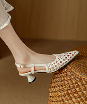 Classy Beige Sandals Splicing Kitten Hollow Out Sandals Pointed Toe